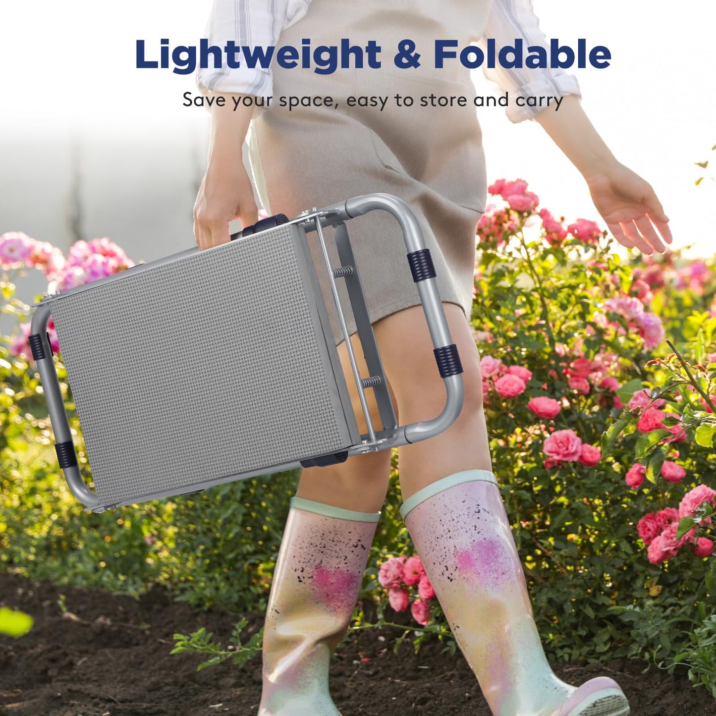 Tovve Upgraded Garden Kneeler and Seat with Thicken & Widen Soft Kneeling Pad, Heavy-Duty Foldable Garden Stool with Large Garden Tool Bag, Portable Garden Bench Gardening Gifts for Women, Seniors