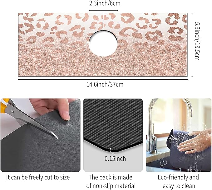 Absorbent Splash Guard Mat for Kitchen Sink, 15×5.5 Inch Cute Fast Drying Drip