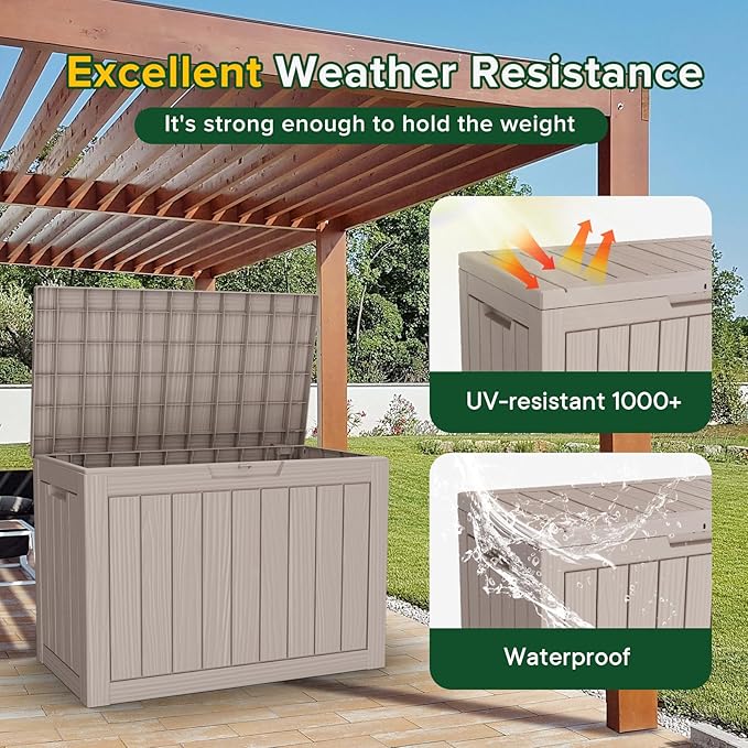 EasyUp 45 Gallon Outdoor Storage Box Waterproof, UV Resistant Deck Box Outdoor, Lockable Resin Deck Boxes for Garden Tools Equipment and Cushions, Gray