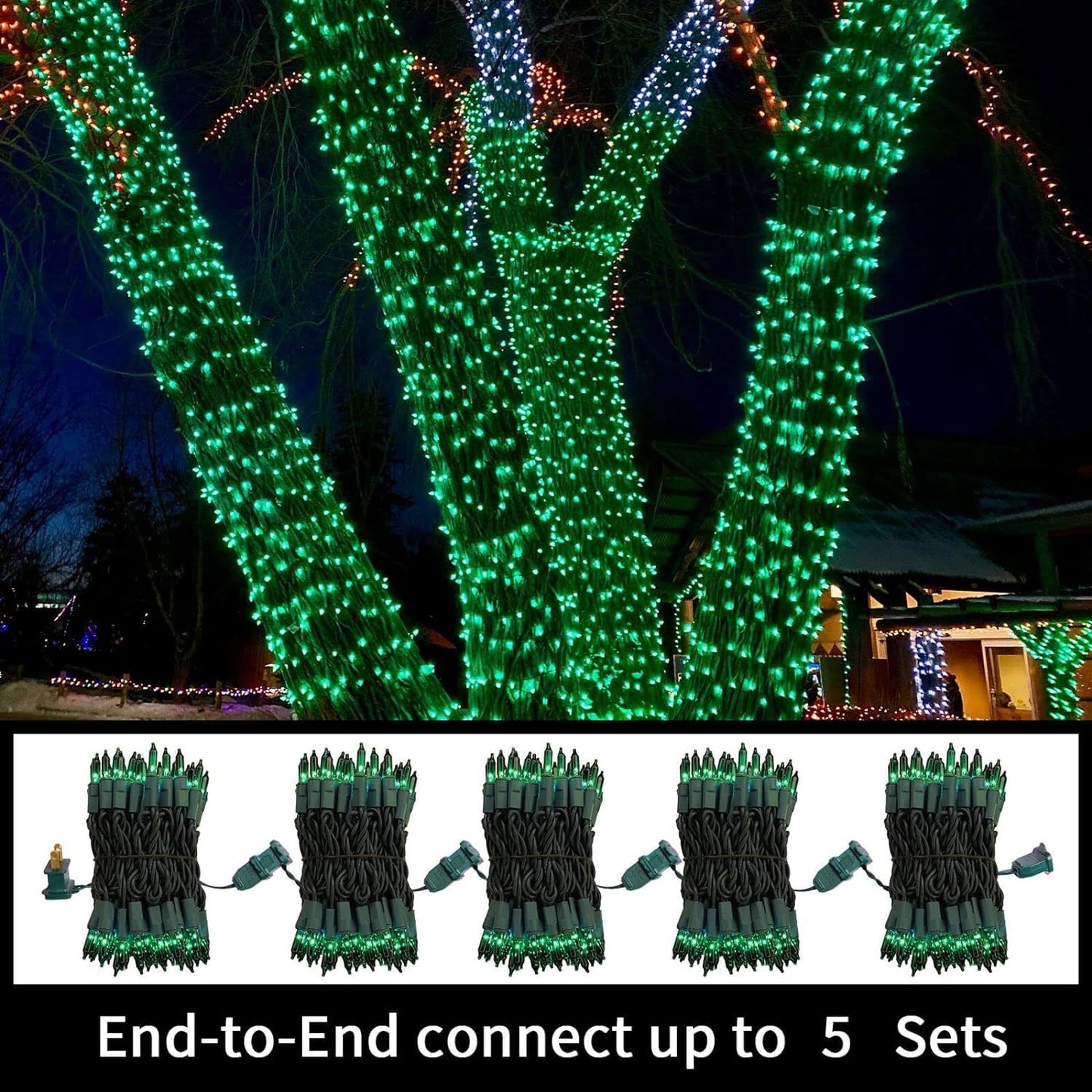 LAMPHOME St. Patrick's Day Mini String Lights, Super-Bright Extendable Green Christmas Lights Decoration 100Lights 19.6ft UL Certified Mini Bulb String Lights Set for Outdoor Christmas Tree Decor