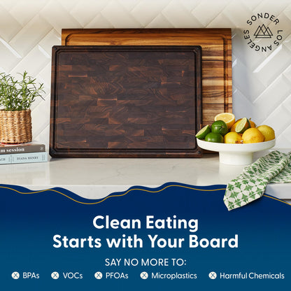 Sonder Los Angeles Welton Cutting Board Made in USA | Black Walnut End Grain Cutting Board for Kitchen with Non-Slip Feet & Juice Groove | Gift Box Included | 20x15x1.5 in