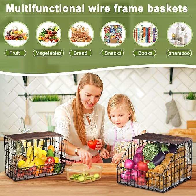 Fruit and Vegetable storage, 2 Set Wall Mounted Wire Baskets, Fruit Basket