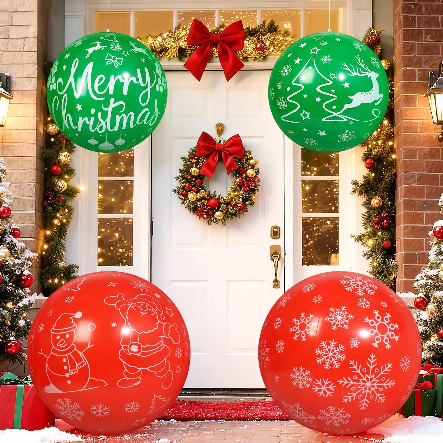 TaoQ C 4 PCS 32 Inch, 24 Inch Christmas Inflatable Balloons PVC Large Christmas Inflatable Outdoor Balls for Xmas Garden Lawn Yard Holiday Front Door Decoration
