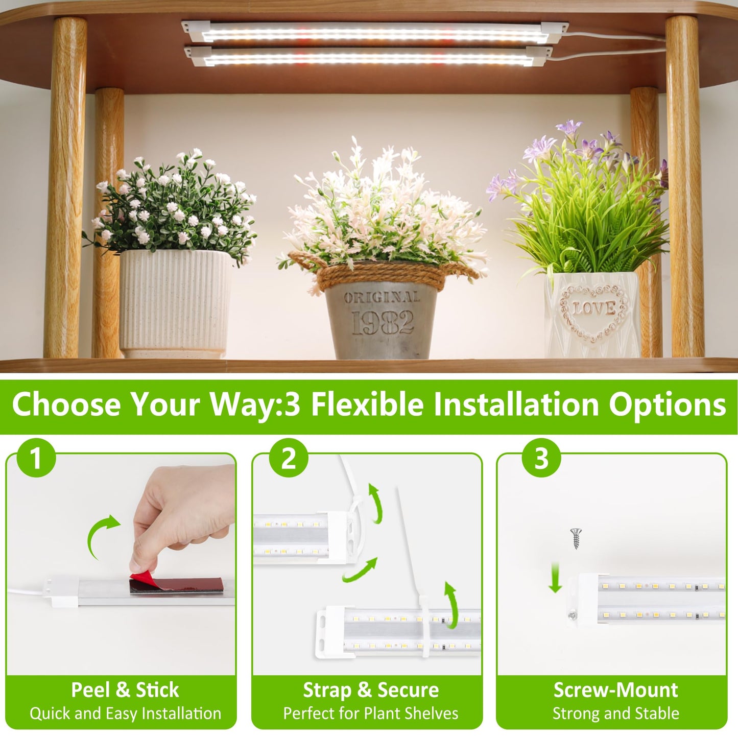 FOXGARDEN Dual-Row Grow Lights for Indoor Plants Full Spectrum, 240 LEDs Grow Light Strip, Plant Lights for Indoor Growing with 4/8/12H Timer, Plant Grow Lights for Plant Shelf, 10 Dimmable Levels