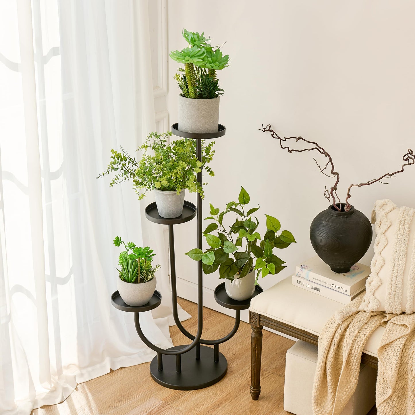Thousand-Hill Range Plant Stand Indoor,3 Tier Tall Metal Corner Plant Stand Pot Holder,Outdoor Flower Shelf Display Rack for Window Garden Patio Balcony Home Decor Living Room Bedroom Black