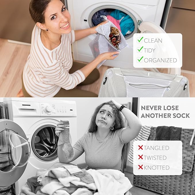 2Pcs Mesh Laundry Bags for Delicates w/Hooks, Hanging Durable Laundry Mesh Wash