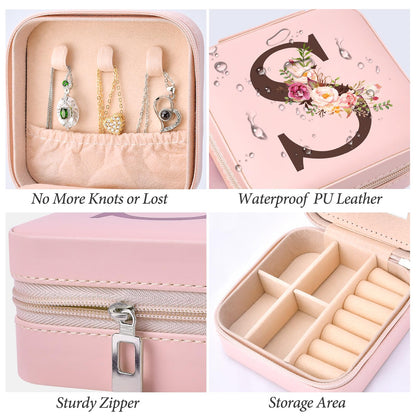 Inngeroo Mothers Day Mom Gifts for Wife Daughter Grandma, Travel Jewelry Case Box Organizer, Personalized Gifts for Women Teen Girls Mom Aunt Sister, Bridesmaid Gifts Traveling Essentials, Initial S