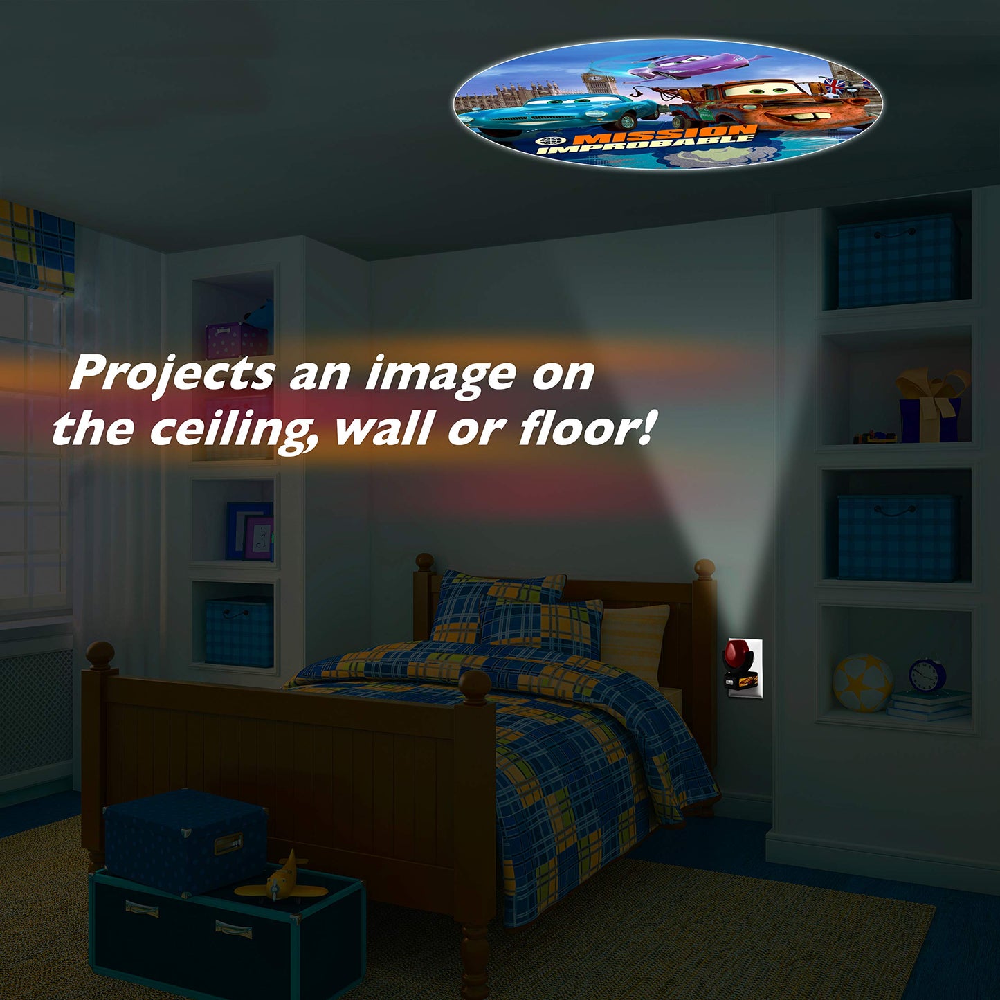 Projectables Pixar Cars LED Kids Night Light, Plug-In, Projector, Dusk-to-Dawn, Lightning McQueen, Galaxy Light, Hallway, Bedroom, Nursery, Playroom, Gaming Room, 11742