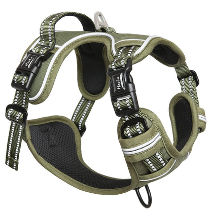 HEELE Dog Harness, No Pull Large, Release on Neck, Front Back Clips Dog Vest Harness Reflective Adjustable Padded, Easy Control Handle for Outdoor Walking Training, Green, L