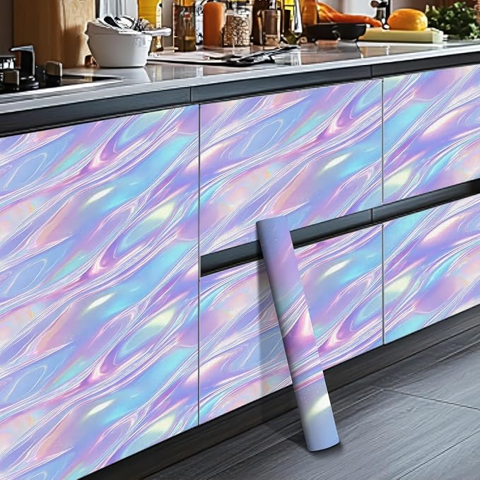 HOMETITUTE Pastel Iridescent Flow Wave Wallpaper Peel and Stick Contact Paper