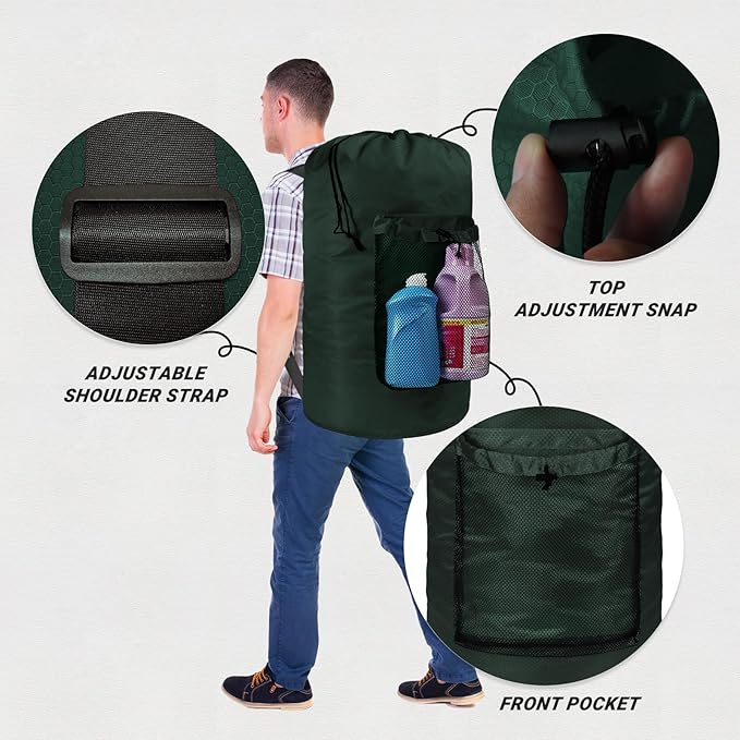 Laundry Bag with Shoulder Straps and Mesh Pocket Laundry Backpack Large