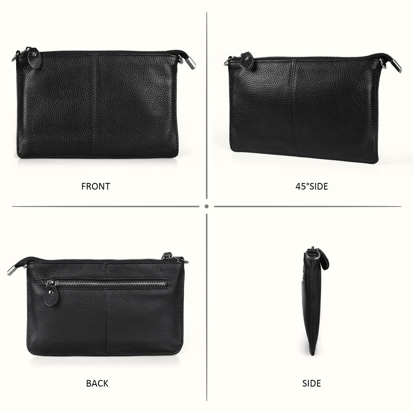 befen Small Leather Crossbody Bag for Women, Cell Phone Cross Body Black Clutch Purses Ladies Handbags & Shoulder bags, Envelope Wristlet Clutch Wallet with Wrist Strap