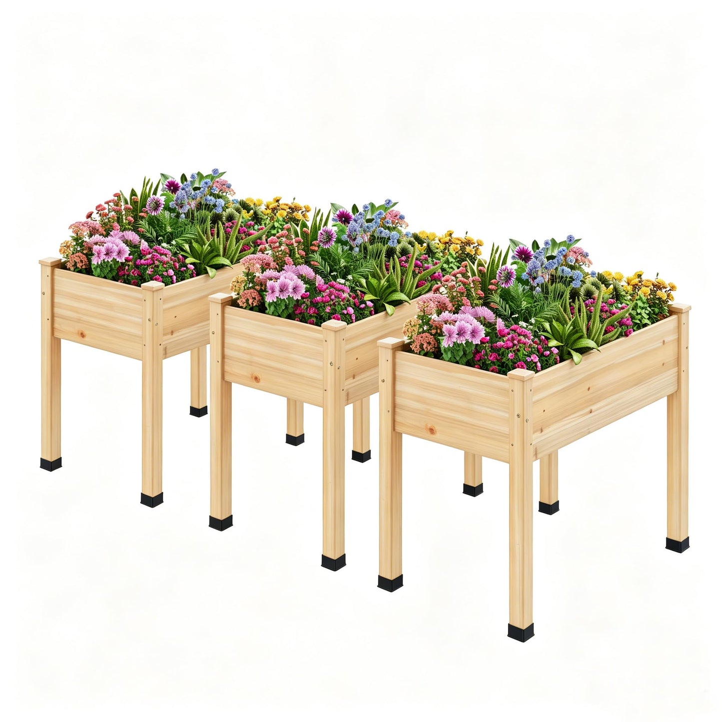 ZIENLIFE Wood Raised Garden Bed, 48x24x30in Elevated Wooden Planter Box with Legs Standing Growing Bed for Backyard, Patio, Balcony with Bed Liner, 200 Pound Capacity 3PCS