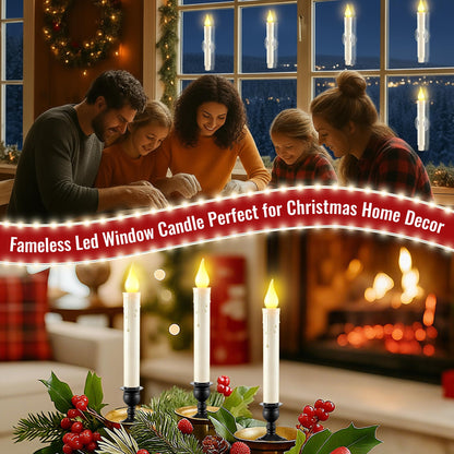 12 Pack Battery Operated Window Candles with Sensor Dusk to Dawn, Ivory Flameless Taper Candlesticks with Removable Black Base & Suction Cups, LED Candlestick for Christmas Decor Home, 24 AA Batteries