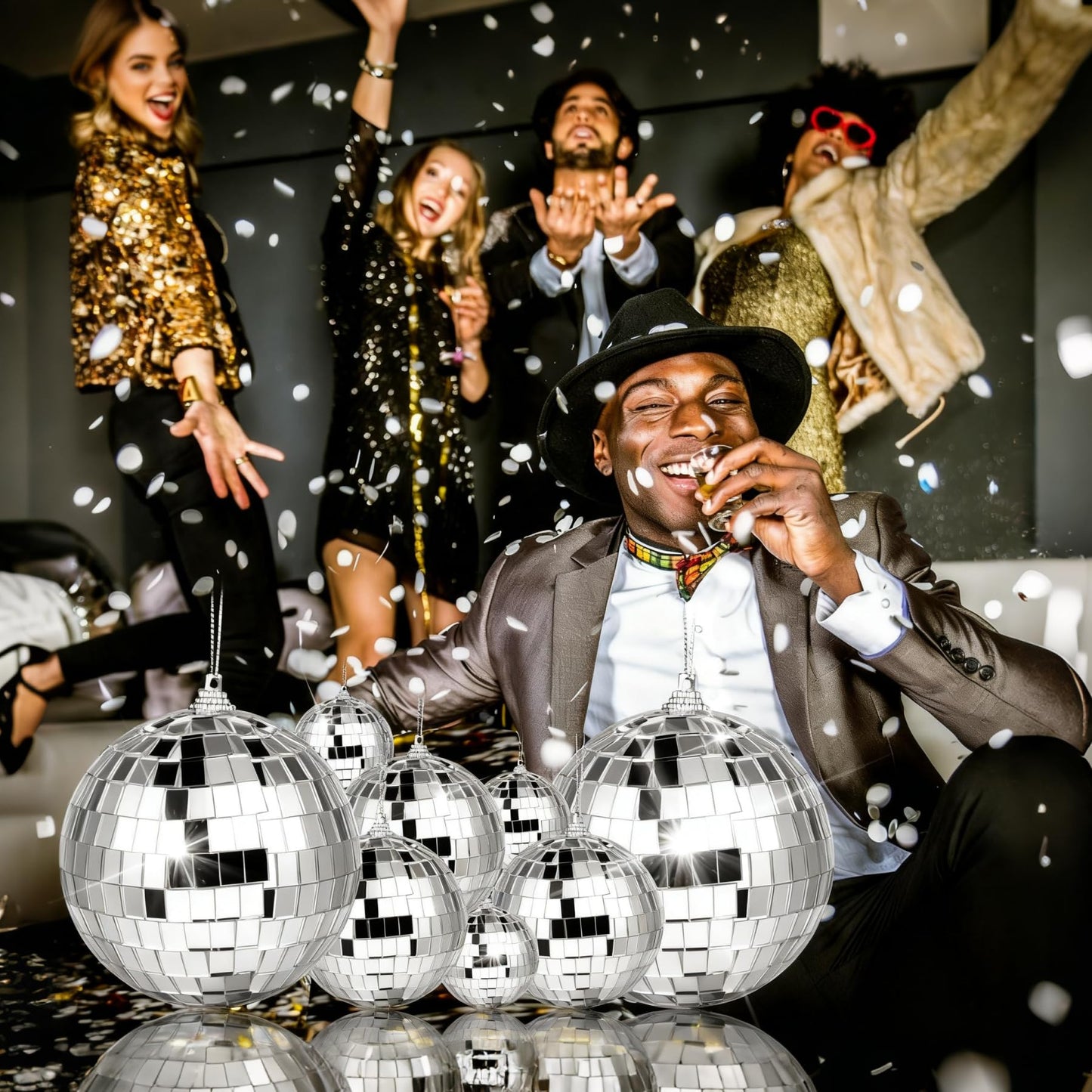37 Pcs Mini Disco Mirror Ball Ornaments, Silver Disco Mirror Ball, Fun Silver Hanging for Party Decoration, Christmas Tree Ornaments Disco Ball Cup Toppers Wedding Birthday Party Festive Dance