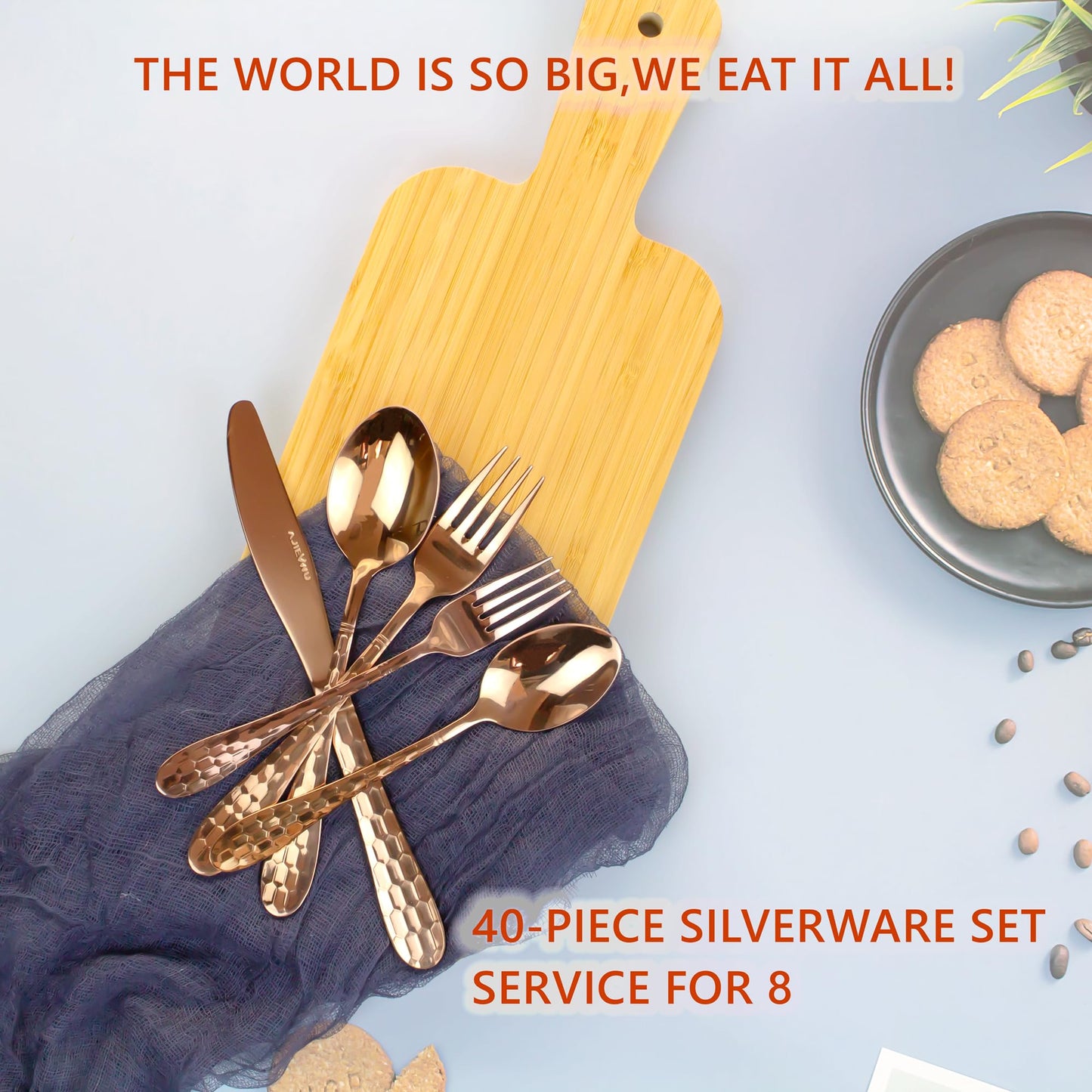 Silverware Set, Flatware Set Service for 8 Premium Stainless Steel Cutlery Set 40 Piece Include Upgraded Knife Spoon Fork Mirror Polished, Dishwasher Safe (Rose Gold)