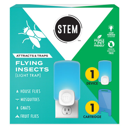 STEM Light Trap: Indoor Fruit Fly Trap, Effective Insect Control for Home, Attracts and Traps Flying Insects, Emits Soft Blue Light, Starter Kit with 1 Plug-In Device and 1 Cartridge