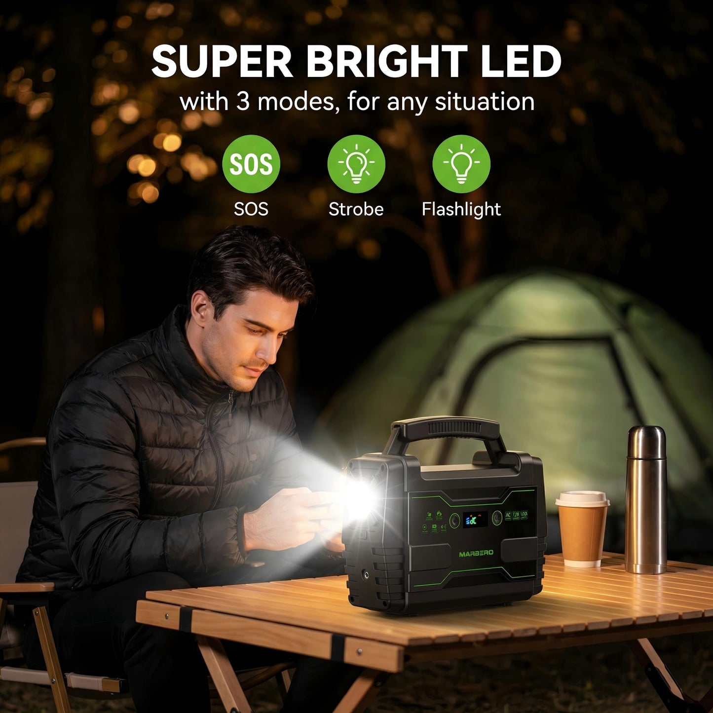 MARBERO Solar Generator 155Wh with 30W Solar Panel Portable Power Station with 2x 100W AC Outlets(Peak 150W), QC3.0 USB UL Certified for Home Blackout, Camping, RV Travel, Ultra-Light & Silent Fan
