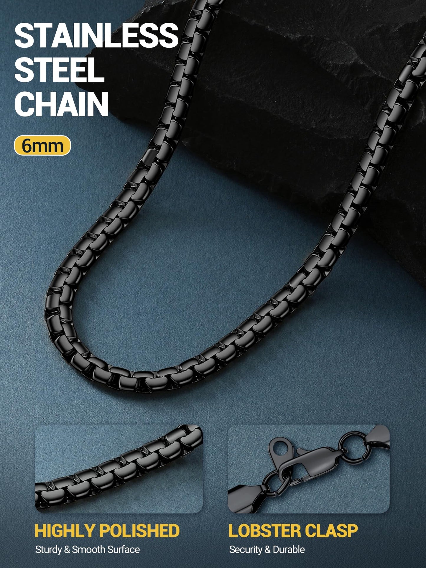PROSTEEL Black Chain Necklace Men Jewelry for Him Stainless Steel Flat Round Link Chain Necklaces
