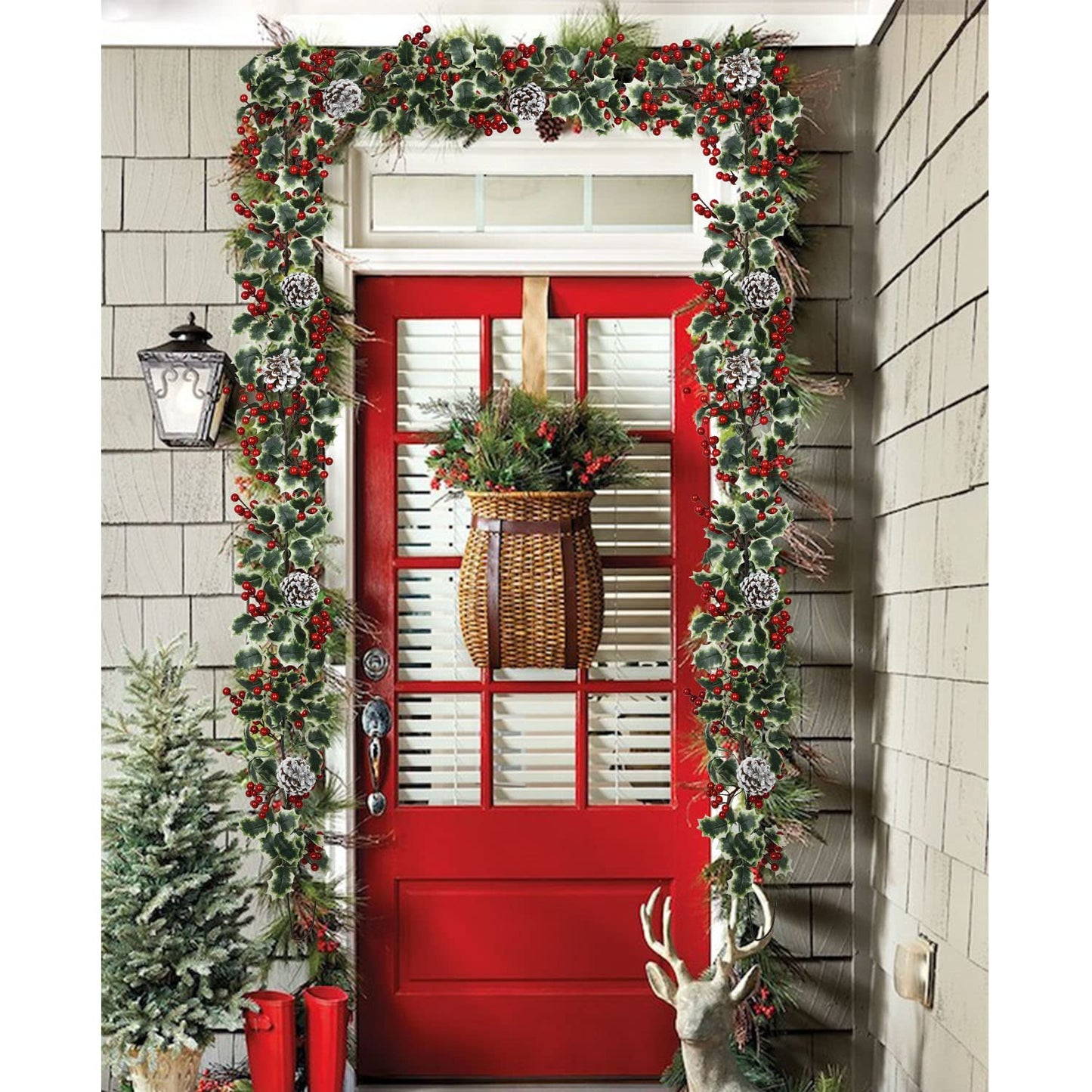 DearHouse 6FT Red Berry Christmas Garland with Pine Cone, Artificail Garland Indoor Outdoor Garden Gate Home Decoration for Winter Holiday New Year Decor