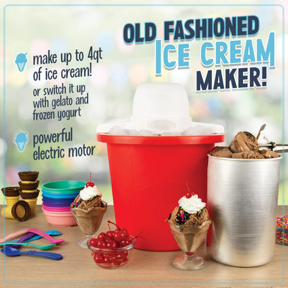 Nostalgia Electric Ice Cream Maker - Old Fashioned Soft Serve Ice Cream Machine Makes Frozen Yogurt or Gelato in Minutes - Fun Kitchen Appliance - Vintage Wooden Style - Light Wood - 4 Quart