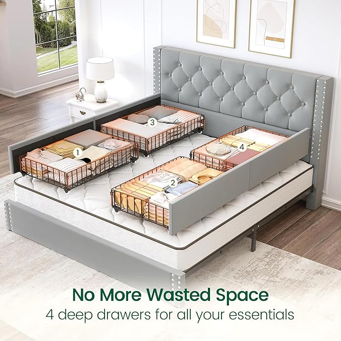 LARMACE Queen Size Bed Frame Upholstered Platform Bed