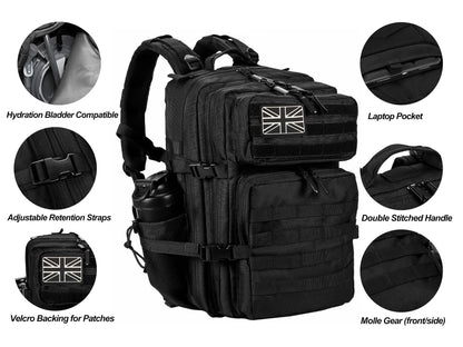 LHI Military Tactical Backpack for Men and Women 45L Large waterproof Rucksack for School, Hiking, Trekking, Hunting