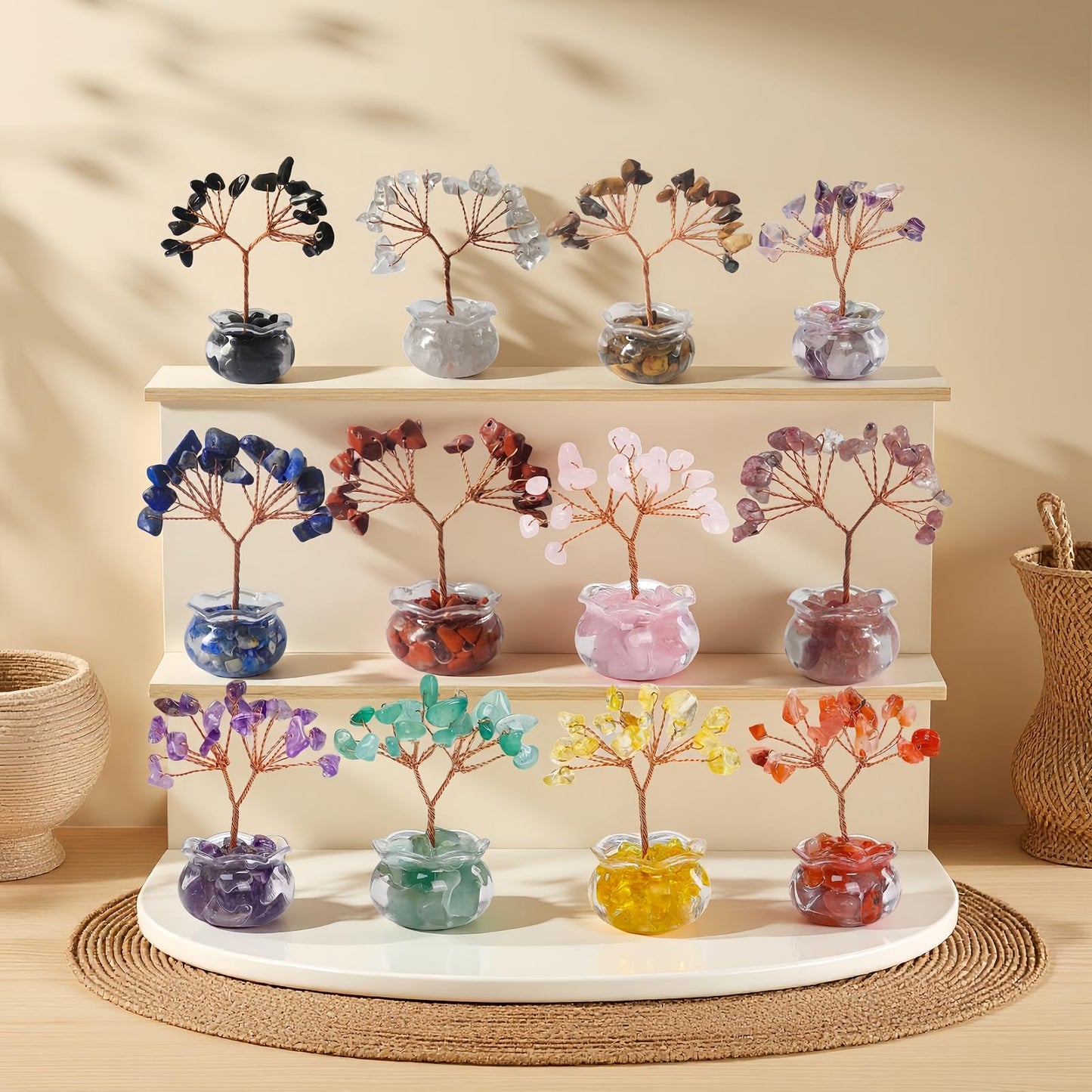 DUKIZA Crystal Tree Home Decor,12PC Crystal Tree Set of Life, mini Crystal Trees Chakra Decor for Home, 7 Chakra Gemstone Tree Crystals Decorations Suitable for Any Place (12PC style1)