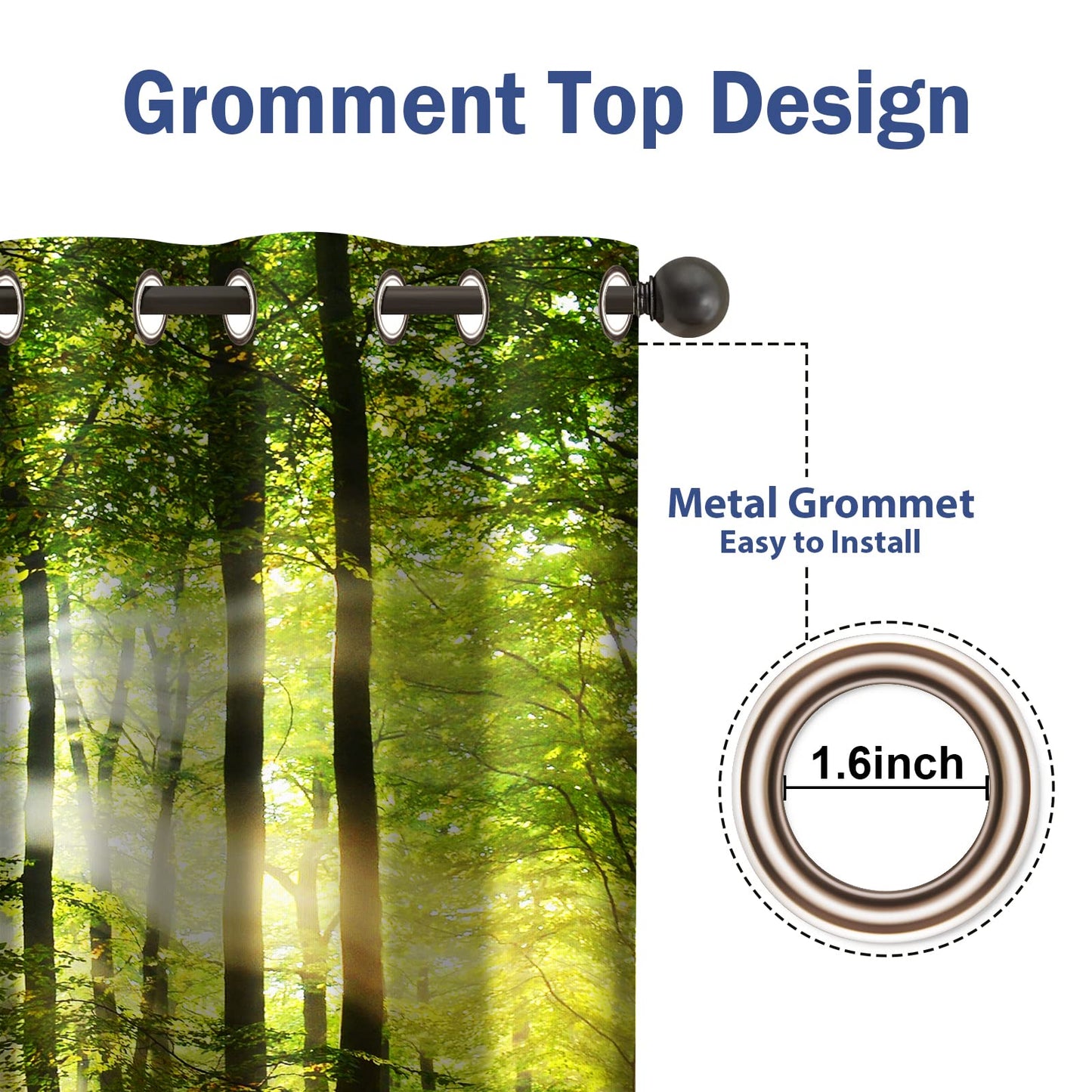 Jekeno Forest Blackout Curtains - Green Tree in Bright Sunshine Pathway in The Mountains Jungle Nature Scenery Decor Home Bedroom Living Room Darkening Grommet Window Drapes 2 Panel Set,52x84 in
