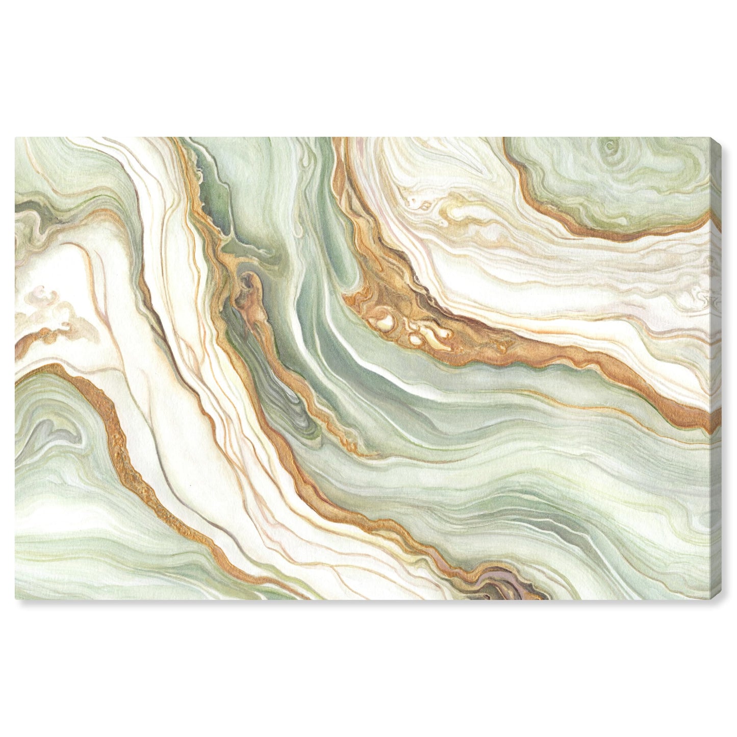 Art Remedy Green And Gold Gallery Wrapped Mineral, Agate & Geode 1 Piece Canvas Wall Art, 15" x 10", Gallery Wrapped
