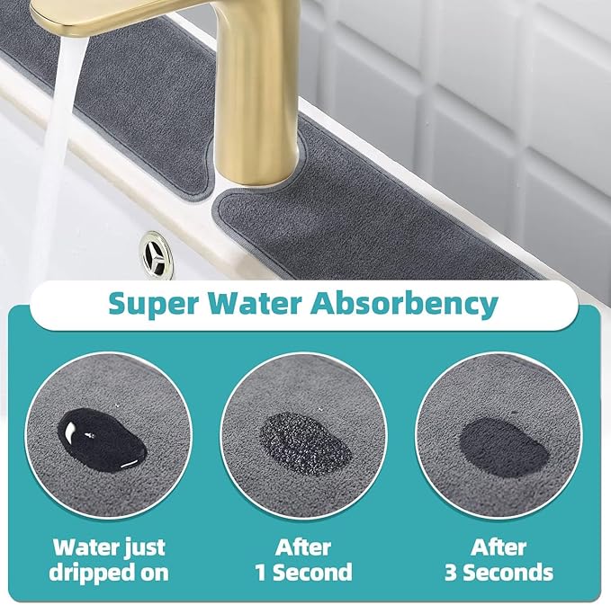 PoYang 2 Pack Faucet Mat for Kitchen Sink Splash Guard Long: Super Absorbent
