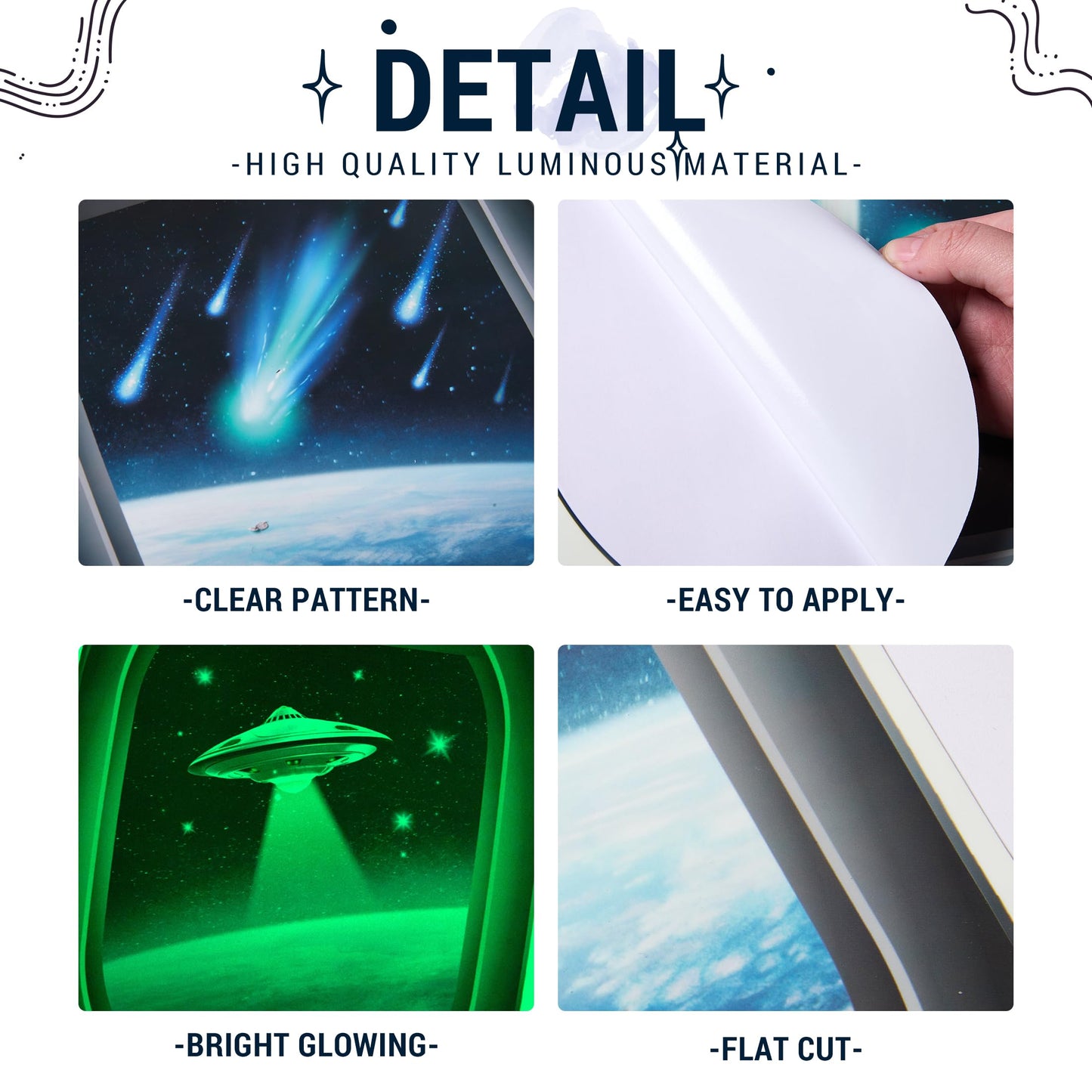 Glow in The Dark 3D Space Wall Decals, Set of 3 Galaxy Window Stickers for Wall, Space Themed Room Decor for Kids Boys (Green)