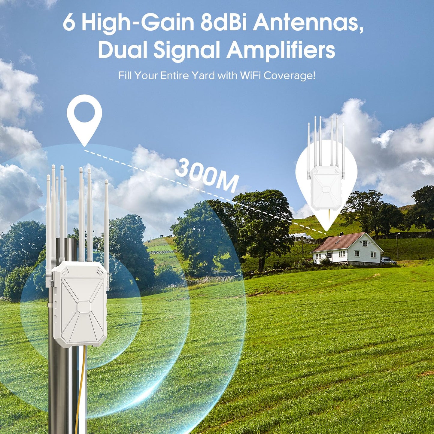 AX1800 Outdoor WiFi 6 Extender, High Power Outdoor WiFi Extender Signal Booster, Long Range Outdoor WiFi Access Point, IP67 Weatherproof, PoE Power Supply, for Starlink, Cameras, Patio, Camping,RV