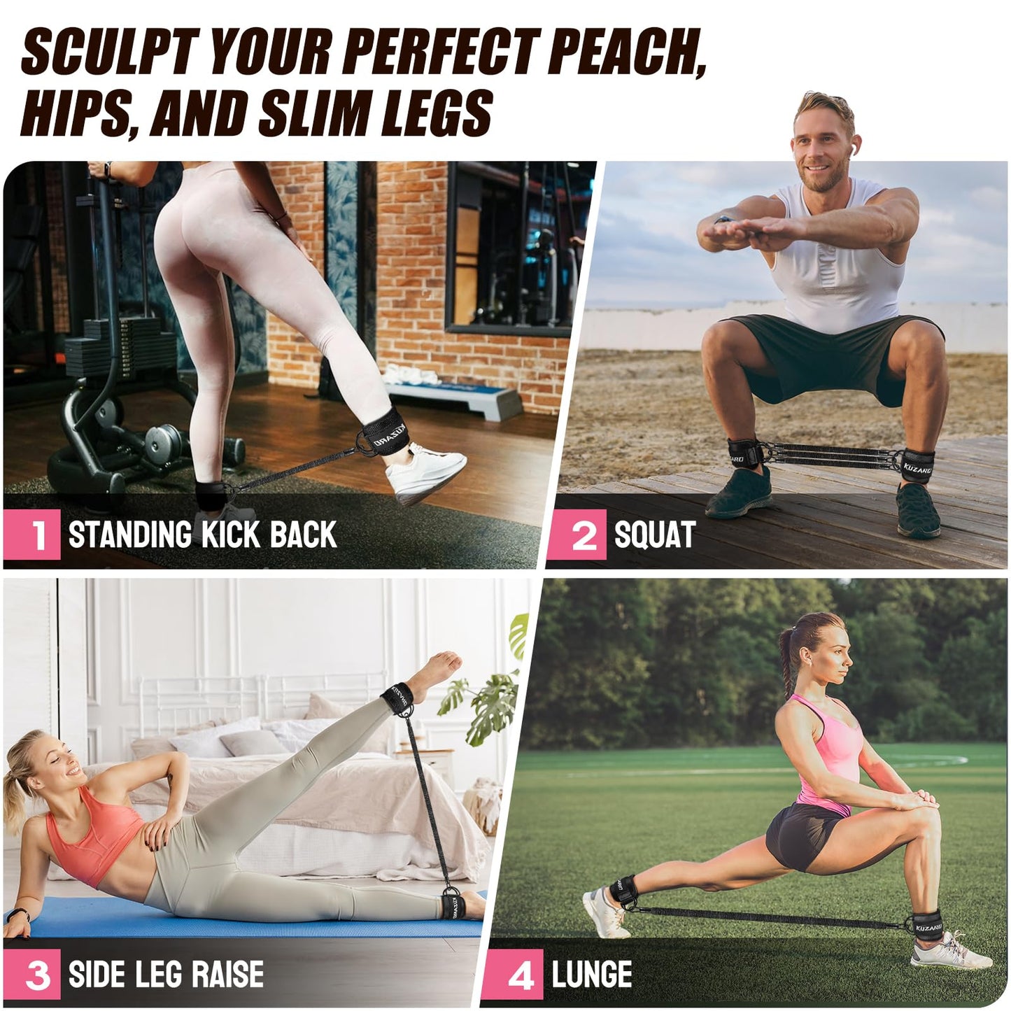 Ankle Resistance Bands with Cuffs, Ankle Weights Bands for Working Out, Women Leg and Glutes Workout Equipment, Exercise Bands for Kickbacks, Butt and Booty Trainer, Home Gym Fitness Equipment