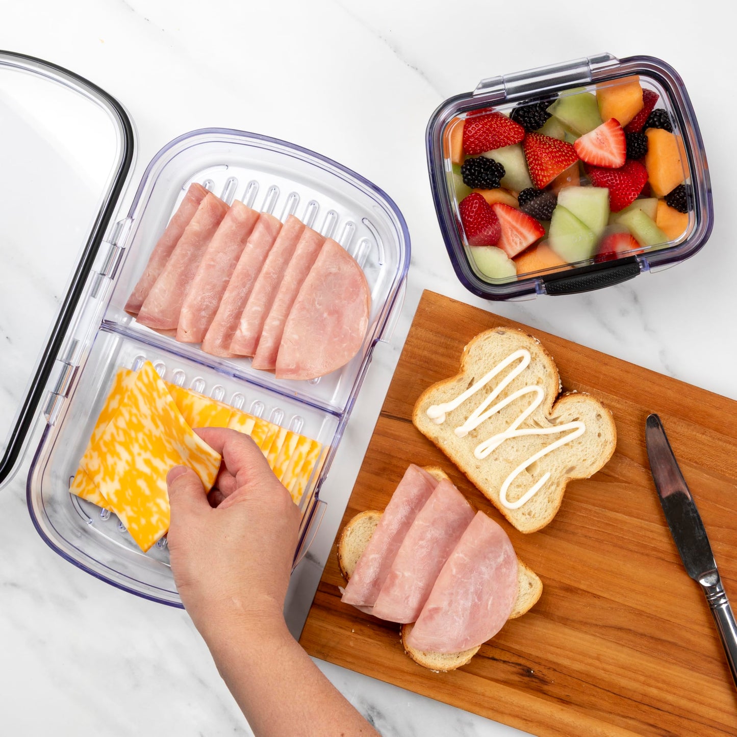 Progressive Prokeeper + Deli Storage Set: Air-Tight Silicone Sealed Containers w Grooved Bottom, Dry Erase Lid, BPA-Free, Stackable, Keeps Meats & Cheeses Fresh Longer, 3-Piece Set (1.65L, .69L, 1.6L)