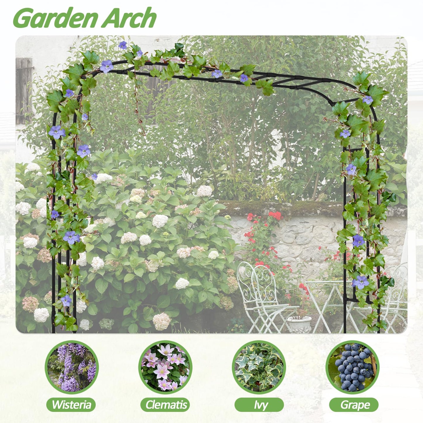 Trellume Thickened Metal Garden Arch-141.7"(L)*94.5"(H),Garden Arch Trellis for Climbing Plants Outdoor, Heavy Duty RustProof Iron Arbor Archway for Backyard, Patio, Lawn and Wedding Decorations