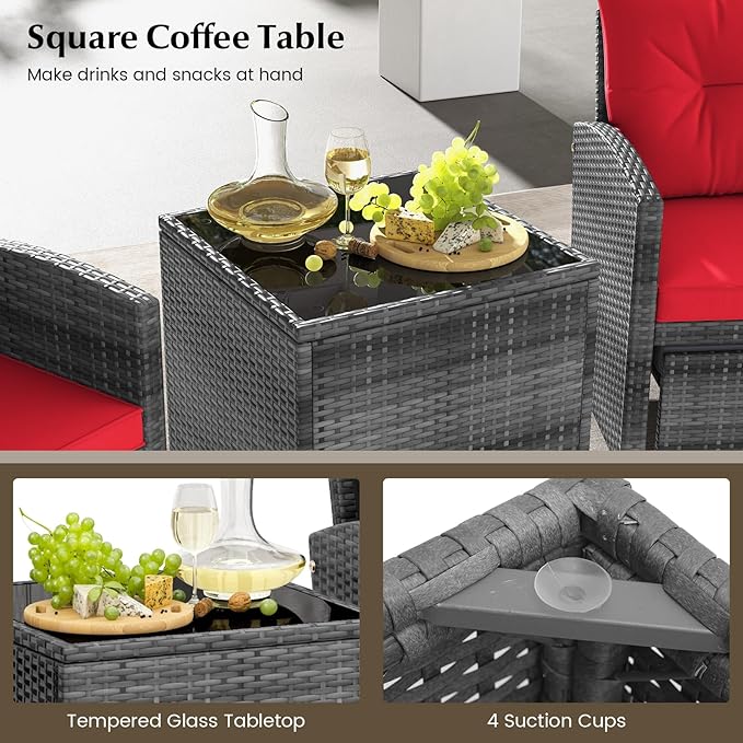 Tangkula 5 Pieces Patio Conversation Set, PE Wicker Rattan Outdoor Furniture Set