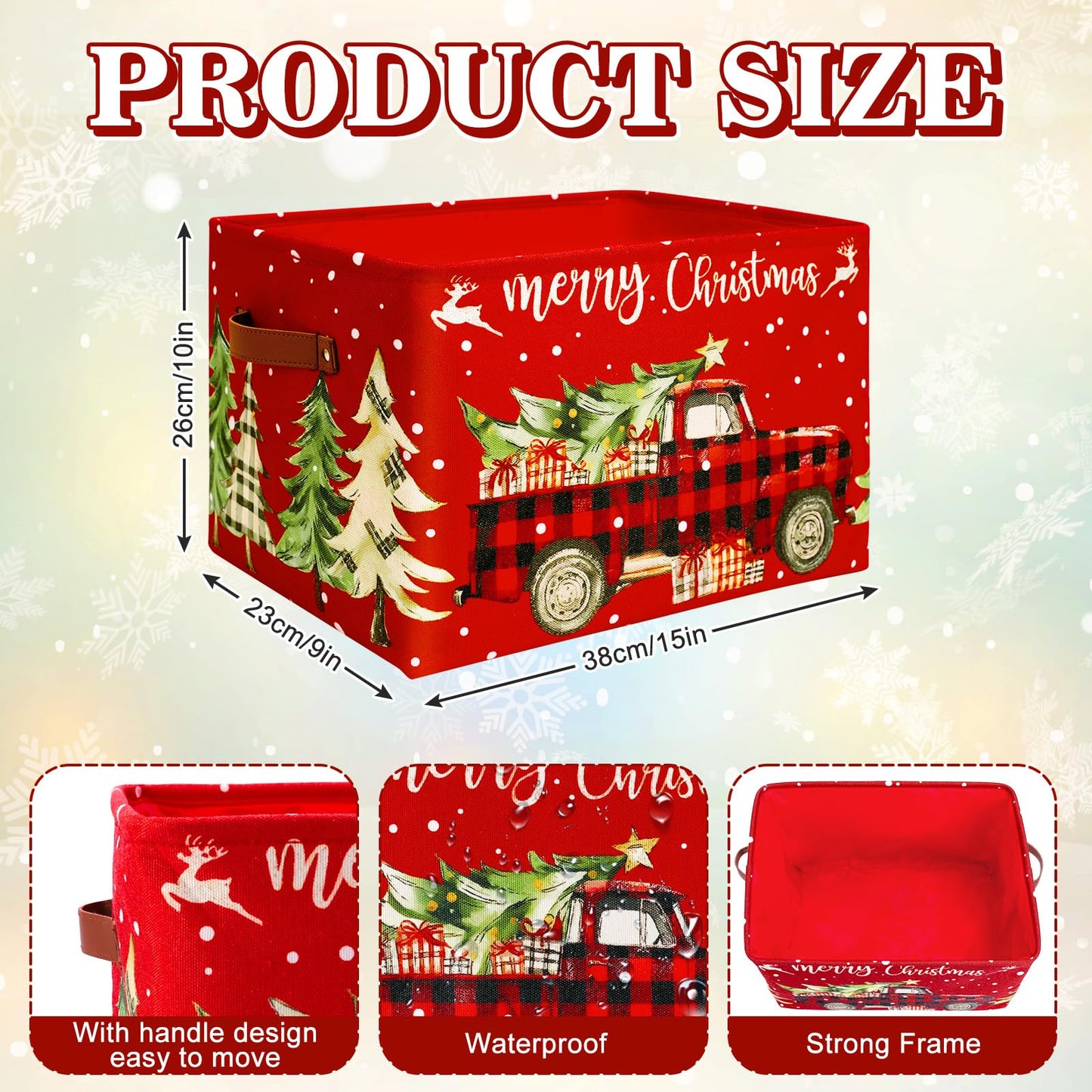 FYSUIMU Christmas Storage Basket with Handles Plaid Truck Xmas Tree Cube Storage Bin Foldable Fabric Container Organizer Box for Home Office Dorm Closet Shelf Toy