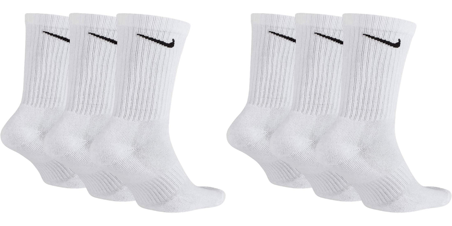 Nike Men's Everyday Cushioned Crew Training Socks (6 Pairs), White, L