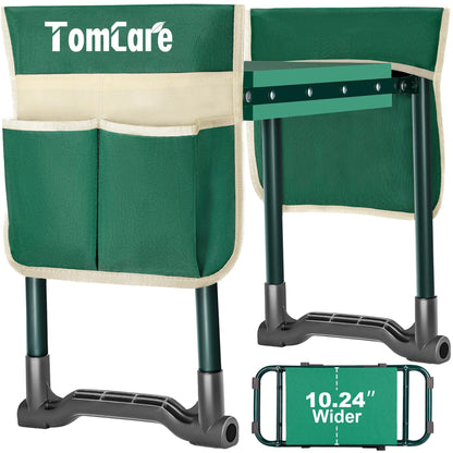 TomCare Garden Kneeler and Seat 10.24” Wide Kneeling Pad Garden Bench with 2 Tool Pouches Heavy Duty Stable Gardening Stool Tools Foldable Gardening Gifts for Women Men Seniors Gardeners, Green