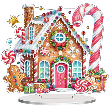 VODAPYC Christmas Diamond Art Tabletop Painting Kit, DIY Stand Up Double Sided Special Shaped Diamond Painting Desktop Ornament for Home Decor(Gingerbread House-1)