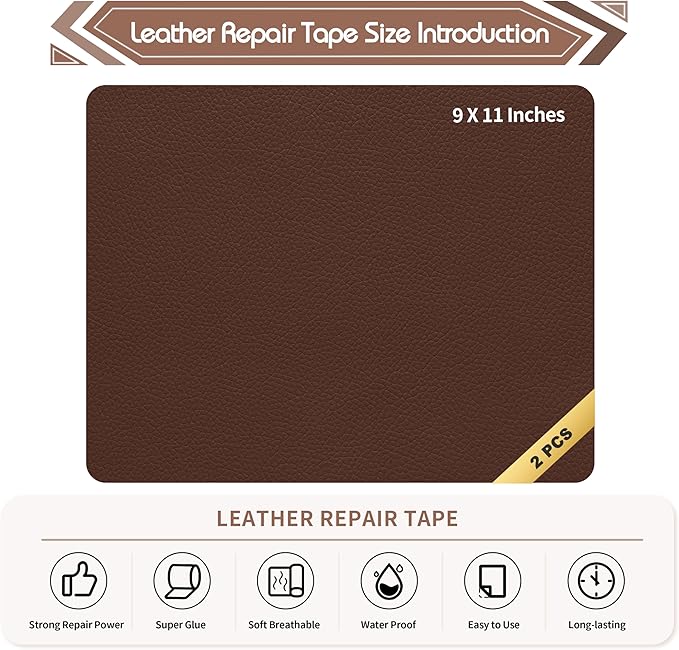 KING MOUNTAIN Leather Repair Patch, 2 Packs 9 x 11 Inches self Adhesive Leather