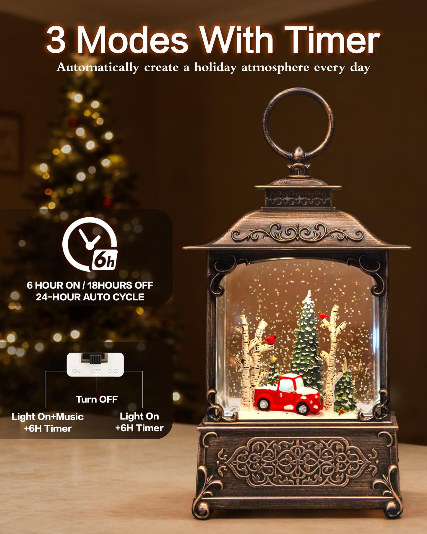 Christmas Snow Globes Light up Snowglobes Christmas Lantern with 8 Songs, 10.43" Christmas Snow Globes for kids adults, 6H Timer & Dual Power, Lighted Christmas Decorations Indoor, Gifts for Women Men