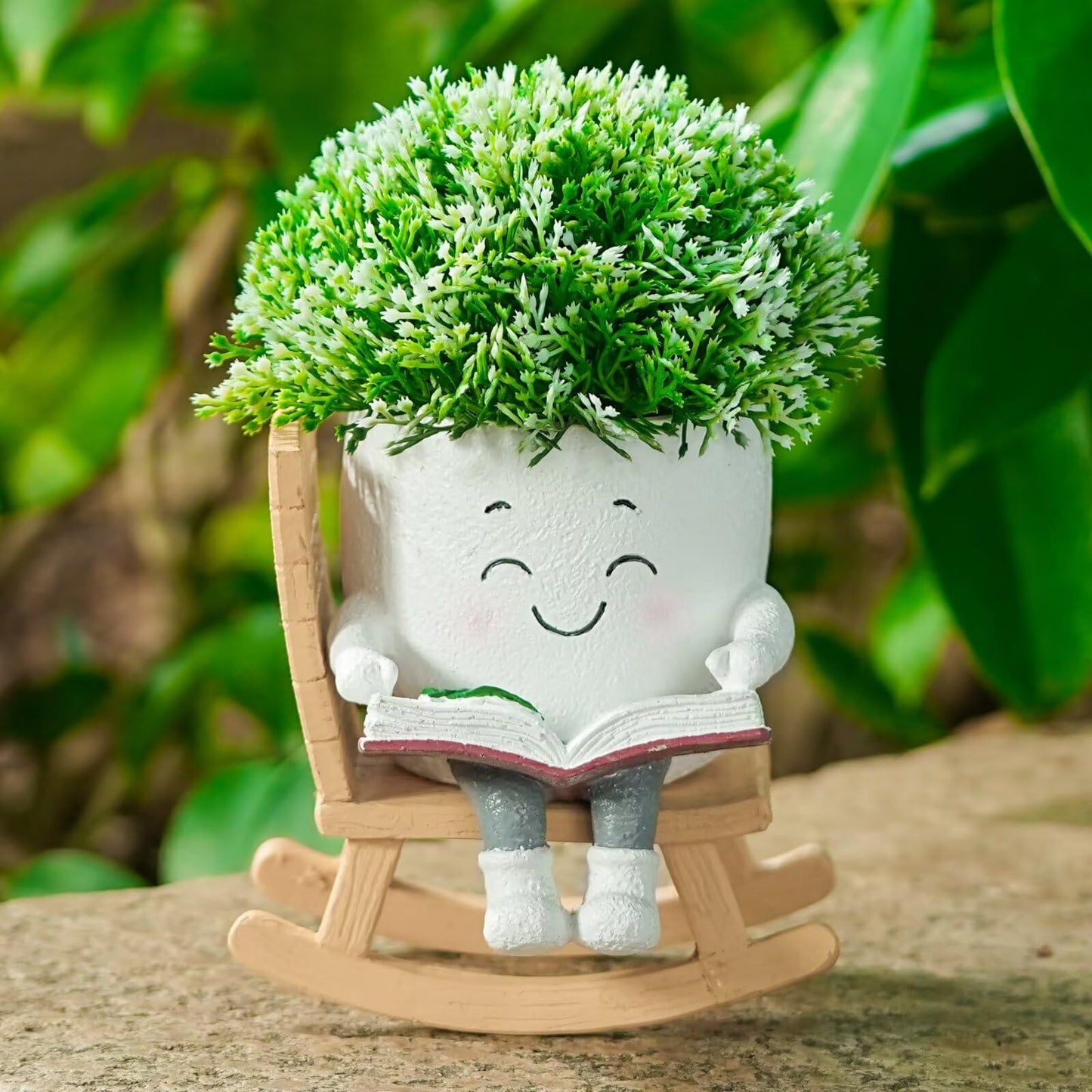 SeoatLink Cute Plant Pots Head Planters, Funny Rocking Chair Reading Book Planter Cactus Face Pot with Drainage Hole for Indoor Outdoor Plants, Gift Idea for Mother Appreciation Christmas
