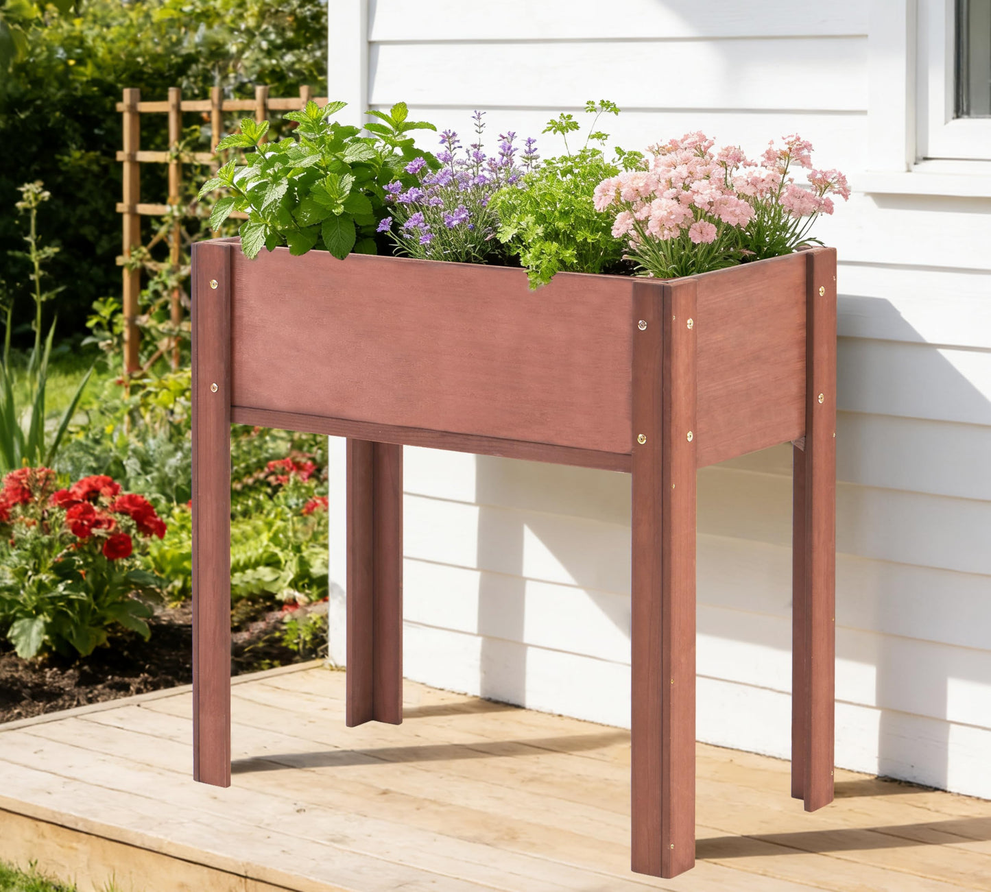 Raised Garden Bed with Legs, 31x16x31'', Outdoor Wood Elevated Planter Box, Thick Legs, w/Liner