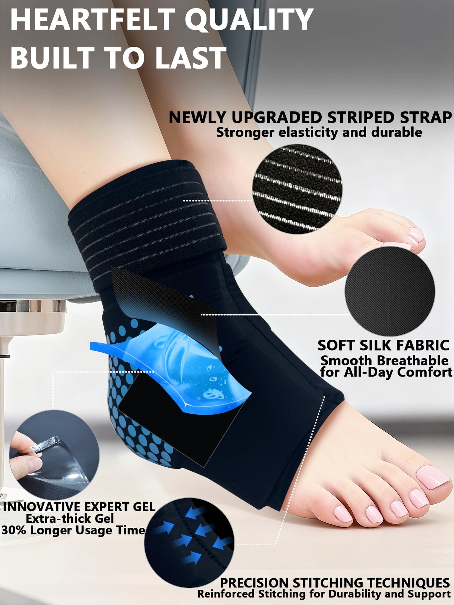 Adjustable Ankle Ice Pack Wrap, Reusable Hot & Cold Therapy Gel Foot Ice Pack for Swelling, Sprains and Plantar Fasciitis Relief, Flexible Achilles Tendonitis Support for Men & Women