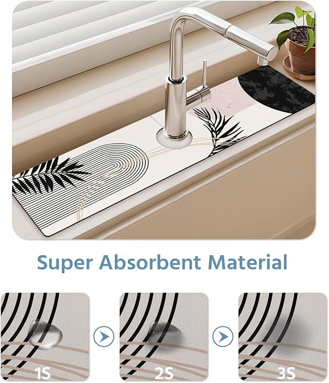 Patterned Sink Faucet Mat Kitchen Splash Guard Super Absorbent Drying Mat