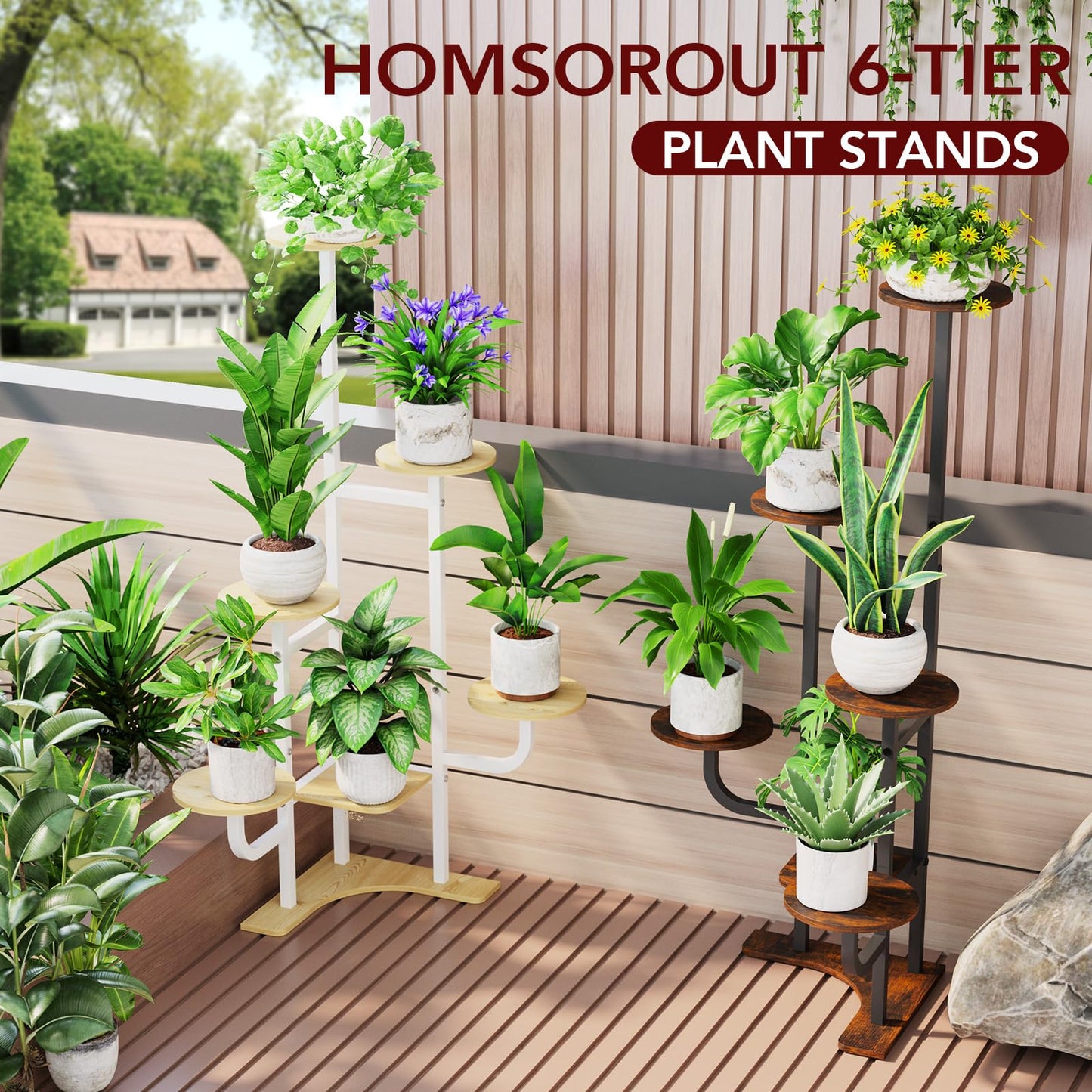 Homsorout Corner Plant Stand with Grow Light - 6 Tier Plant Stand Indoor Round Metal Plant Shelf with Adjustable Light, Plant Organizer for Living Room, Graden, Home Decor (Brown)