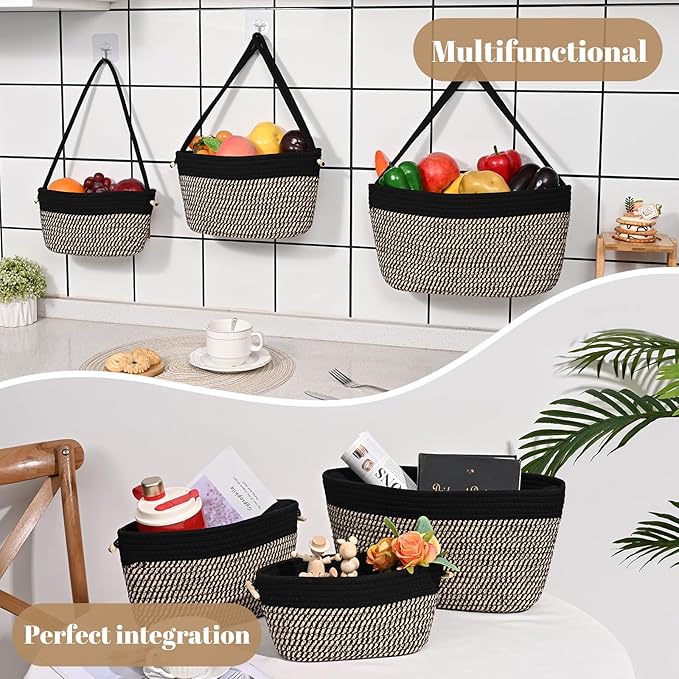 Hanging Storage Baskets, Over the Door Basket, Cotton Wall Baskets Storage