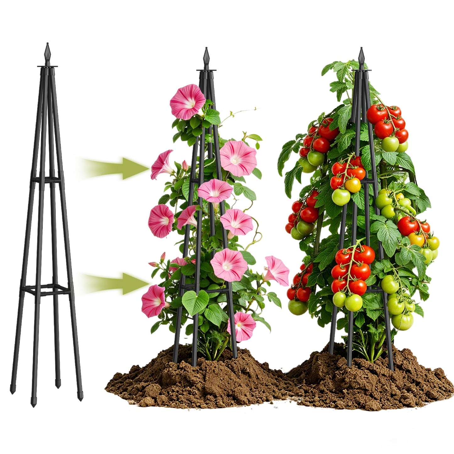 Obelisk Trellis for Climbing Plants Outdoor,4.0 Ft Garden Trellis for Potted Plants, Metal Trellis with Anti-Rust Coated for Potted Plants Indoor, Plant Support for Vegetables, Vines